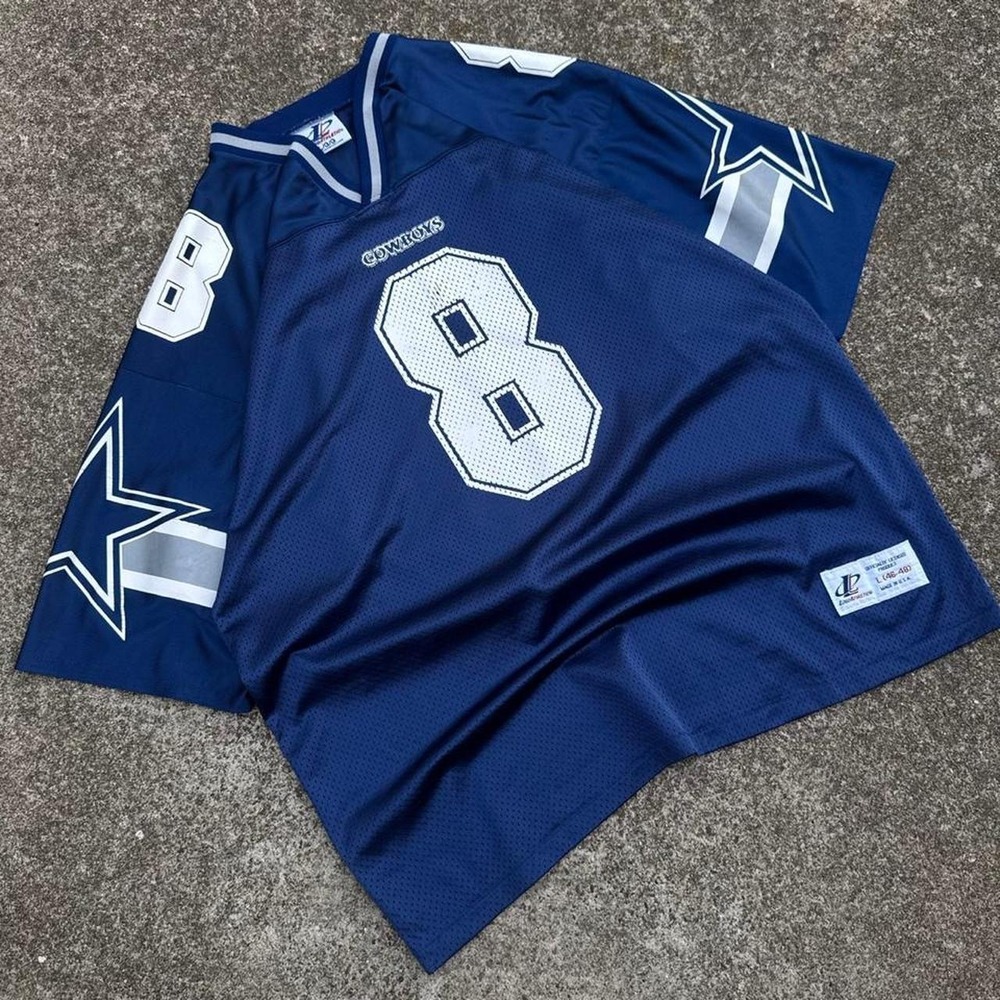 Vintage 90s Logo Athletic Dallas Cowboys Aikman NFL Jersey Navy Blue L (d11)